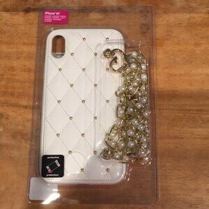 ICING iPhone XR Compatible Protective Phone Case w/ Pearl Gold Chain